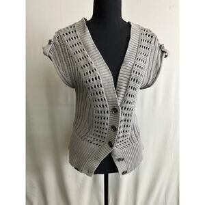 Vintage Y2K Knit Shrug Cardigan Sweater Short Sleeve Open Chunky Knit Medium